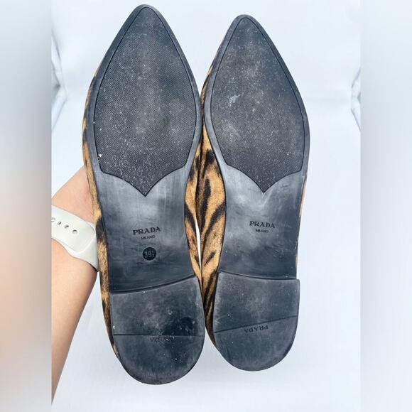Prada Black Brown Leopard print calf hair Pointed toe ballet flats EU 39.5 - Picture 4 of 11